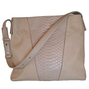 Vince Python Embossed Leather Hobo Bag Light Beige Cream